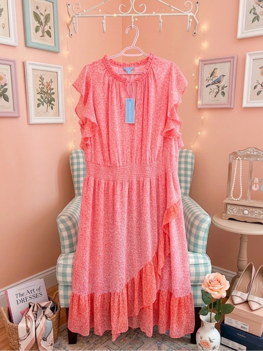 Draper James Coral Pink Ruffle Dress